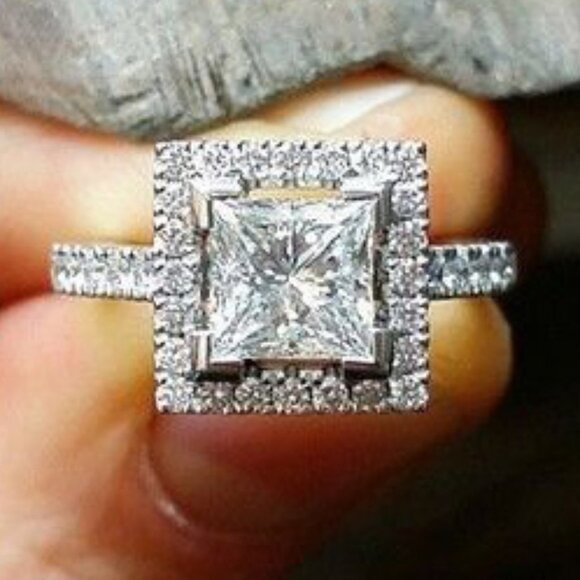 ❤️925 STERLING SILVER Jewelry - 😍Pure Anillos Princess Cut Zircon Silver Plated Fashion Wedding Ring, L271